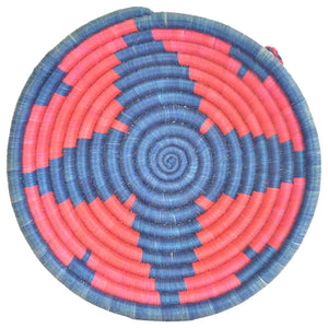Woven African Basket/Wall art -MEDIUM- Blue Red