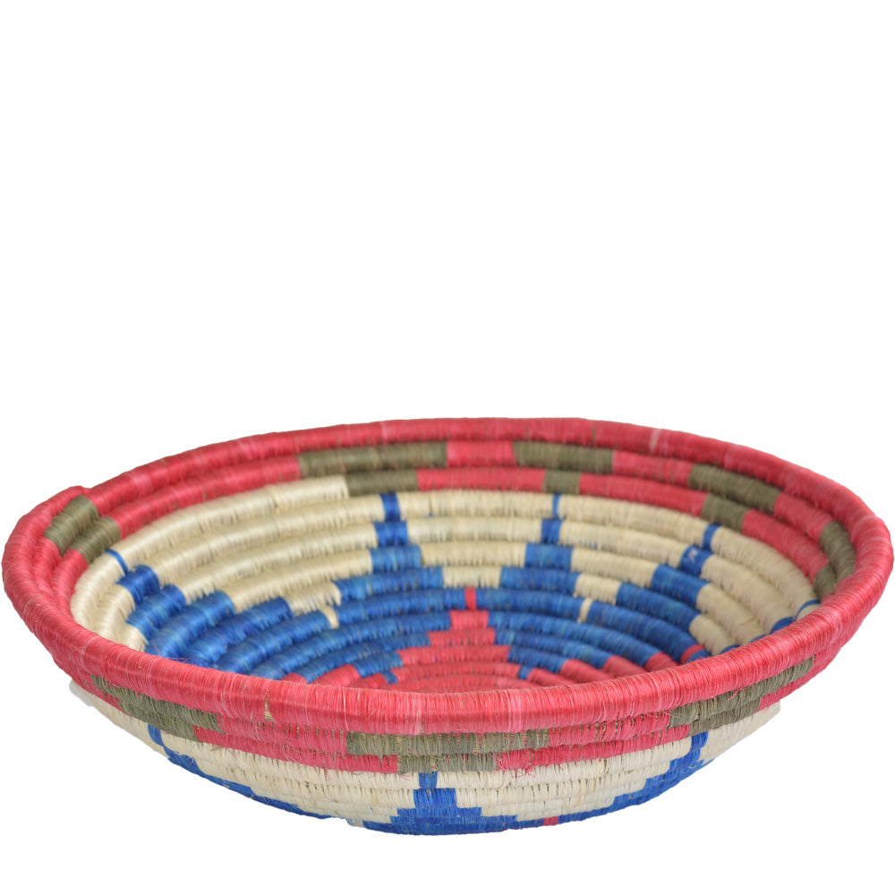 Hand-woven African Basket/Wall art -LARGE-White Red Blue