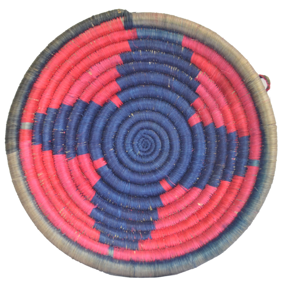 Woven African Basket/Wall art -MEDIUM- Blue Red