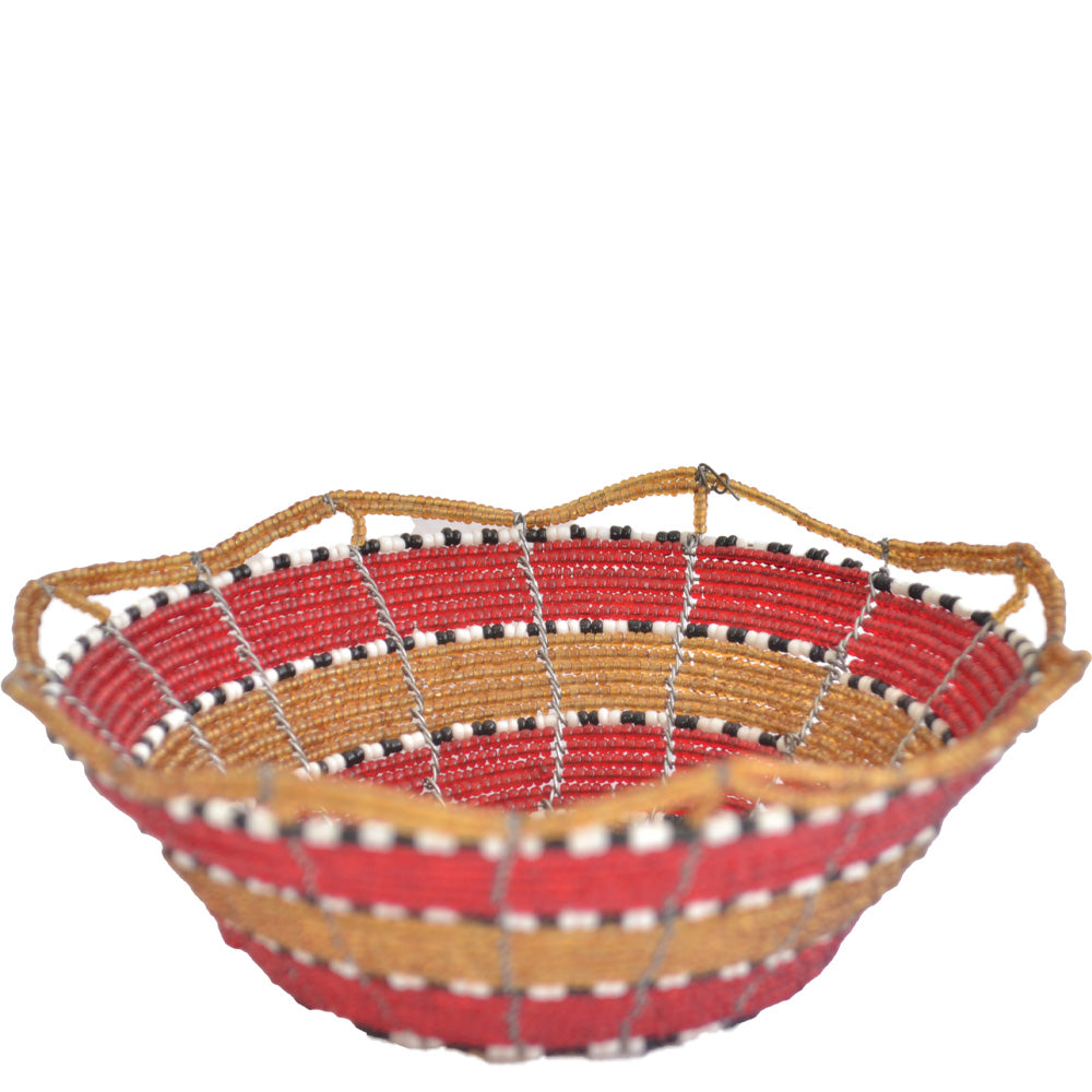 Maasai Bead basket, Medium (Red, Gold Black and White)