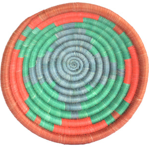 Woven African Basket/Wall art -MEDIUM- Red Green Aqua