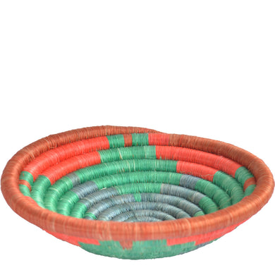 Woven African Basket/Wall art -MEDIUM- Red Green Aqua