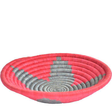 Woven African Basket/Wall art -MEDIUM- Red Grey