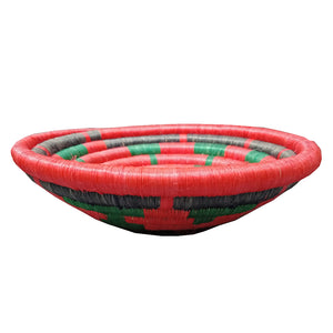 Hand-woven African Basket/Wall art-MED-Red Green star