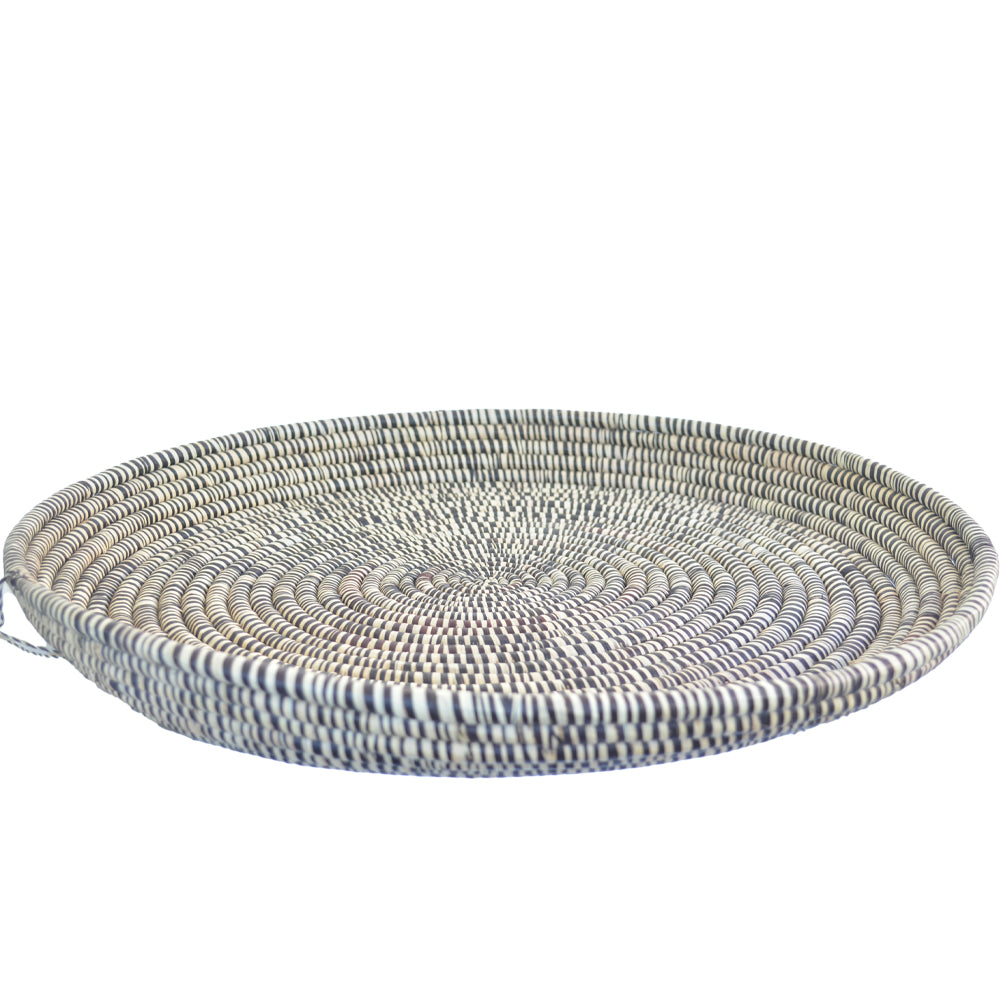 Super Rare Hand-woven African Flat Basket/Wall art -52CM- BW Stripe
