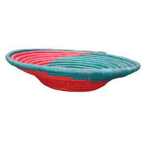 Hand-woven African Basket/Wall art -30CM-Red Green spiral