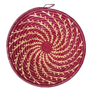 Hand-woven African Basket/Wall art-30CM-Maroon White line)