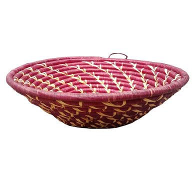 Hand-woven African Basket/Wall art-30CM-Maroon White line)