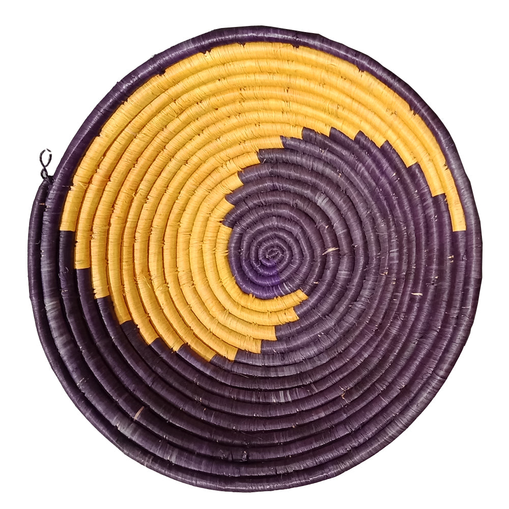 Hand-woven African Basket/Wall art-30CM-Natural Violet spiral