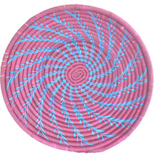 Load image into Gallery viewer, Hand-woven African Basket/Wall art -LARGE- Spiral Blue Magenta