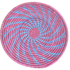 Hand-woven African Basket/Wall art -LARGE- Spiral Blue Magenta