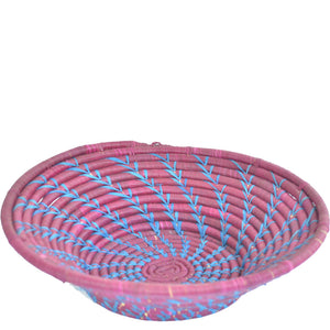 Hand-woven African Basket/Wall art -LARGE- Spiral Blue Magenta