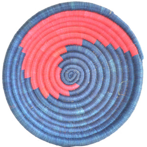Woven African Basket/Wall art -MEDIUM- Spiral Blue Red