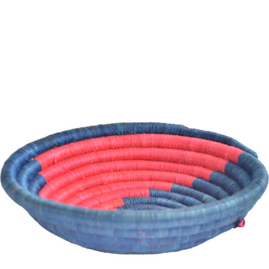 Woven African Basket/Wall art -MEDIUM- Spiral Blue Red