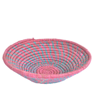 Hand-woven African Basket/Wall art -LARGE- Spiral Blue Red