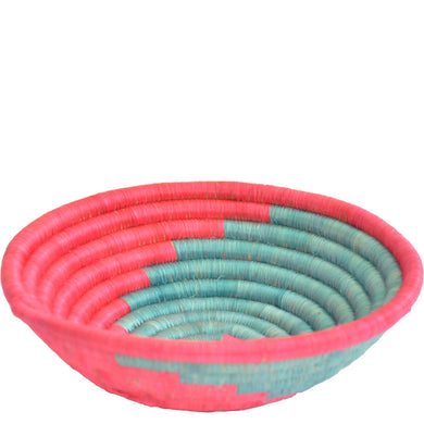 Woven African Basket/Wall art -MEDIUM- Spiral Red Aqua