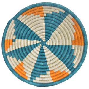 Hand-woven Fairtrade Basket/Wall art-LARGE-Teal, Orange and White