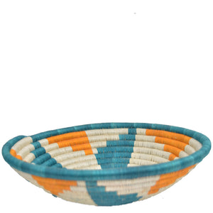 Hand-woven Fairtrade Basket/Wall art-LARGE-Teal, Orange and White