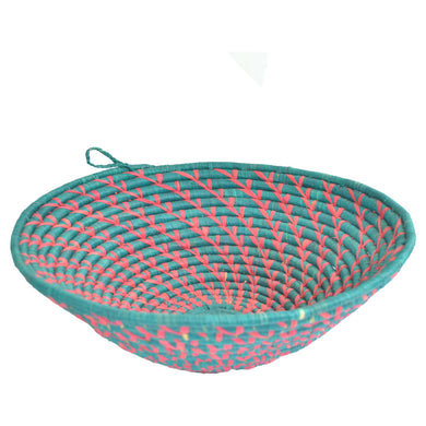 Hand-woven African Basket/Wall art -LARGE- Teal Red
