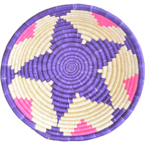 Hand-woven African Basket/Wall art -LARGE- White Purple Pink