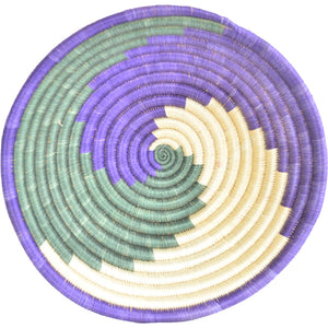 Hand-woven African Basket/Wall art -LARGE- White Purple Teal