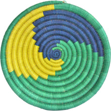 Load image into Gallery viewer, Hand-woven Fairtrade Basket/Wall art-MEDIUM-Yellow Blue Green spiral
