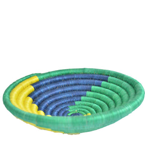 Hand-woven Fairtrade Basket/Wall art-MEDIUM-Yellow Blue Green spiral