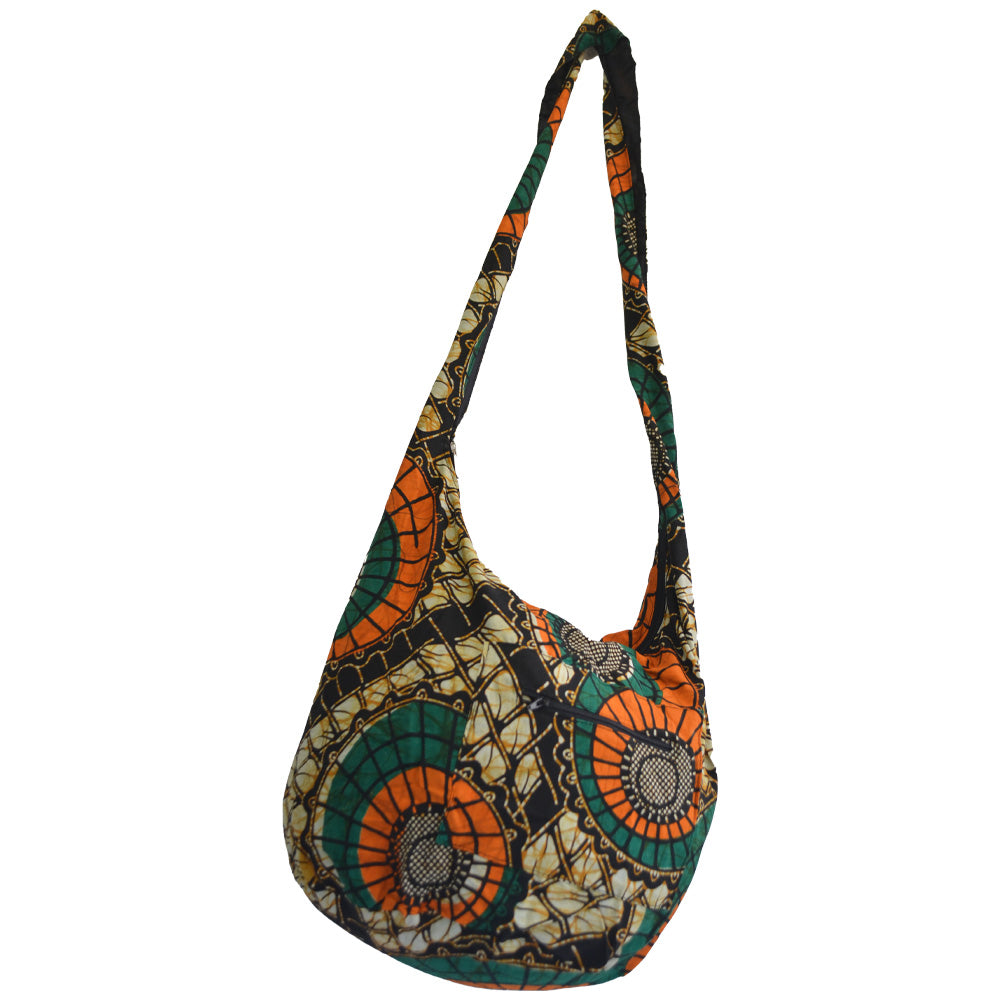 Hobo Bag Cross Body Bag- African print (Orange/Brown)