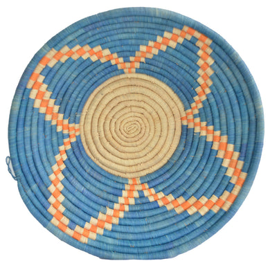 Hand-woven African Basket/Wall art -30CM- BlueFlower