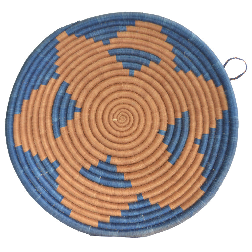 Hand-woven African Basket/Wall art -30CM- Blue Brown