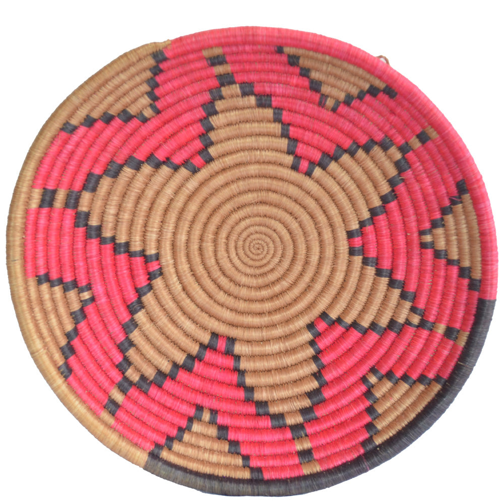 Hand-woven African Basket/Wall art -30CM- BrownRed