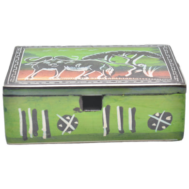 Soapstone Jewelry box (Green with Bufallo carving)