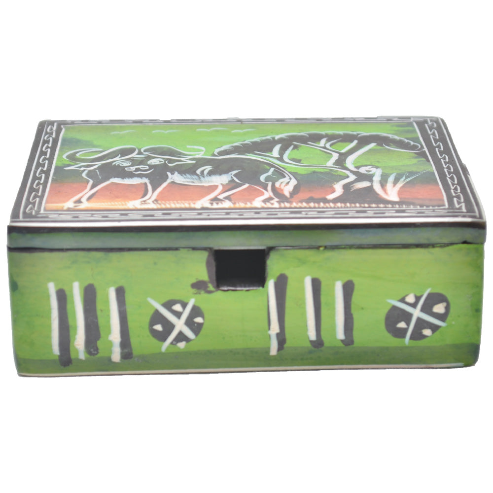 Soapstone Jewelry box (Green with Bufallo carving)