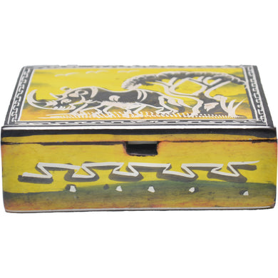 Soapstone Jewelry box (Yellow with Rhino carving)