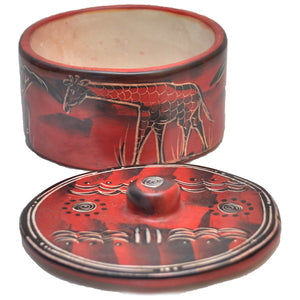 Soapstone pot (Red with Elephant and Giraffe carving)