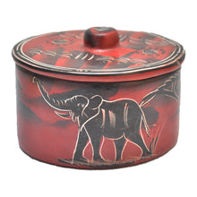 Load image into Gallery viewer, Soapstone pot (Red with Elephant and Giraffe carving)